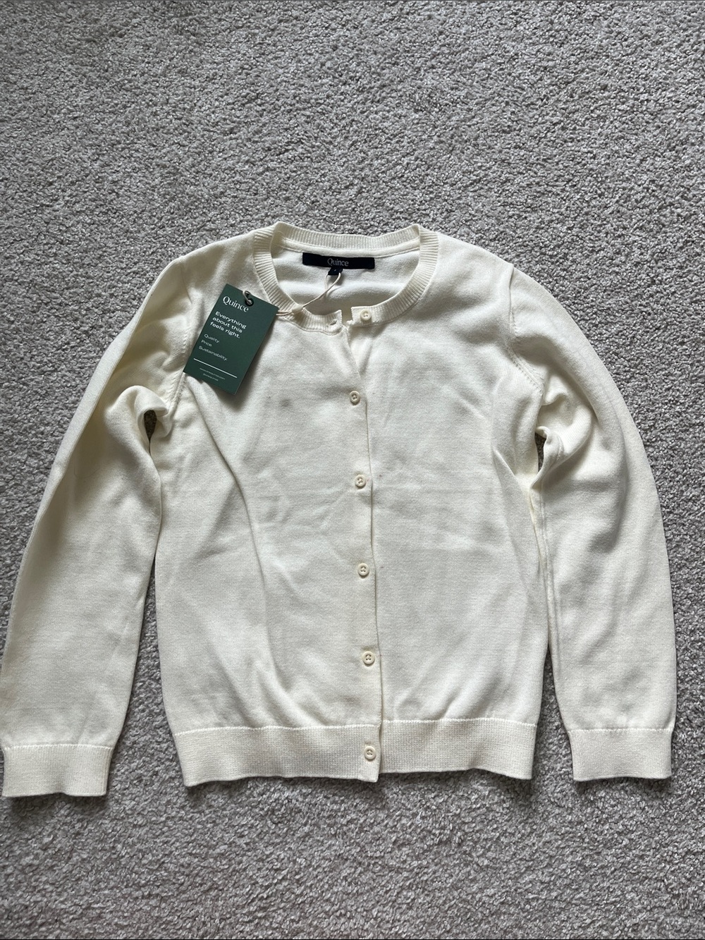 Girls Quince Cream Button-Front Crew Cardigan